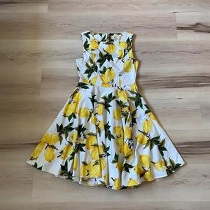 Lemon Print Circle Skirt Dress, Size S